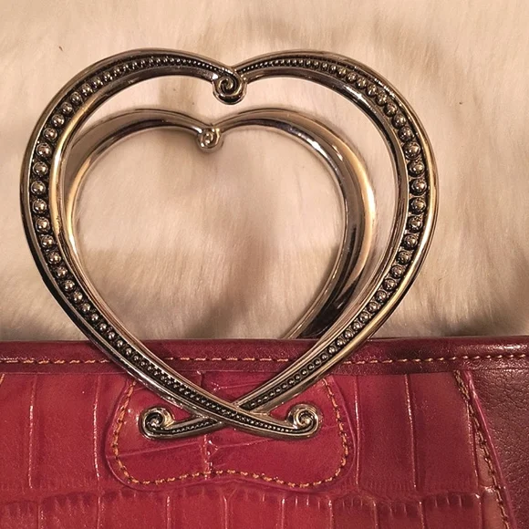 Brighton Vintage Corazon Mini Red Leather Heart Handbag - Heart Silver Handles - Picture 3 of 5